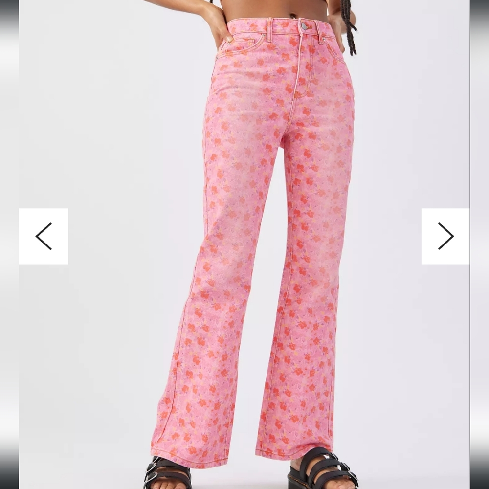 Pink & Orange Floral Print, Flare Leg BDG Jeans (Urban Outfitters)